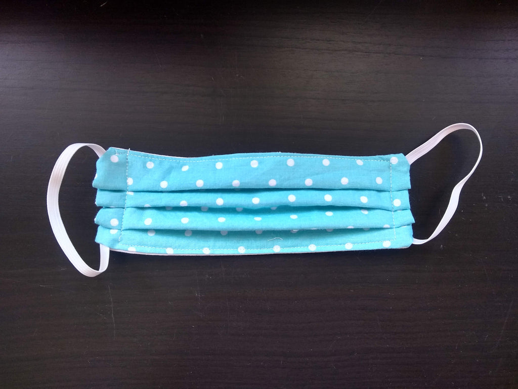 Aqua Blue Face Mask with White Polka Dots