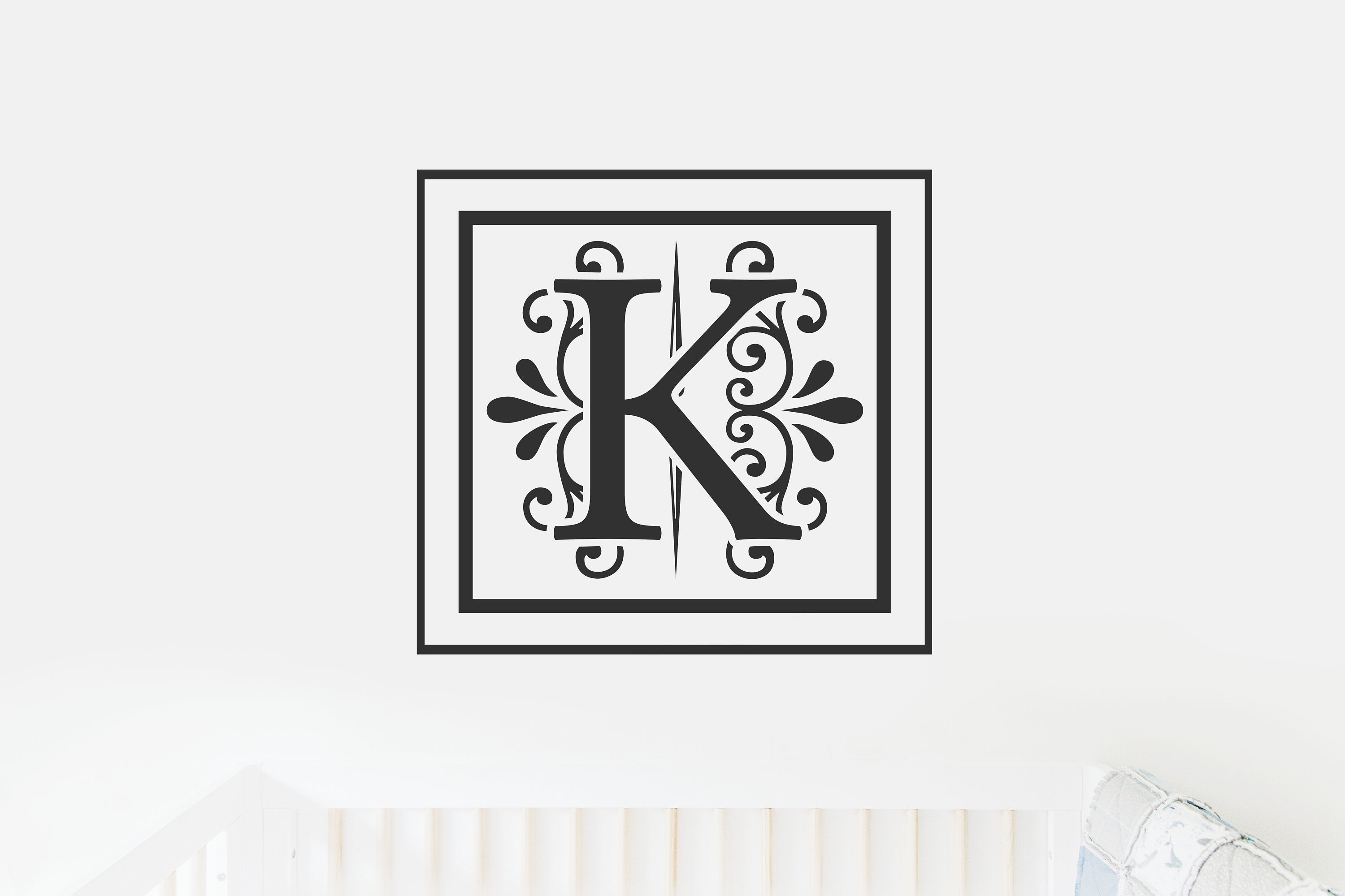 Monogram K Vinyl Decal for Wall Decor, Nursery, Toddler Room, Crib, Kid's Room, Door Decor,
