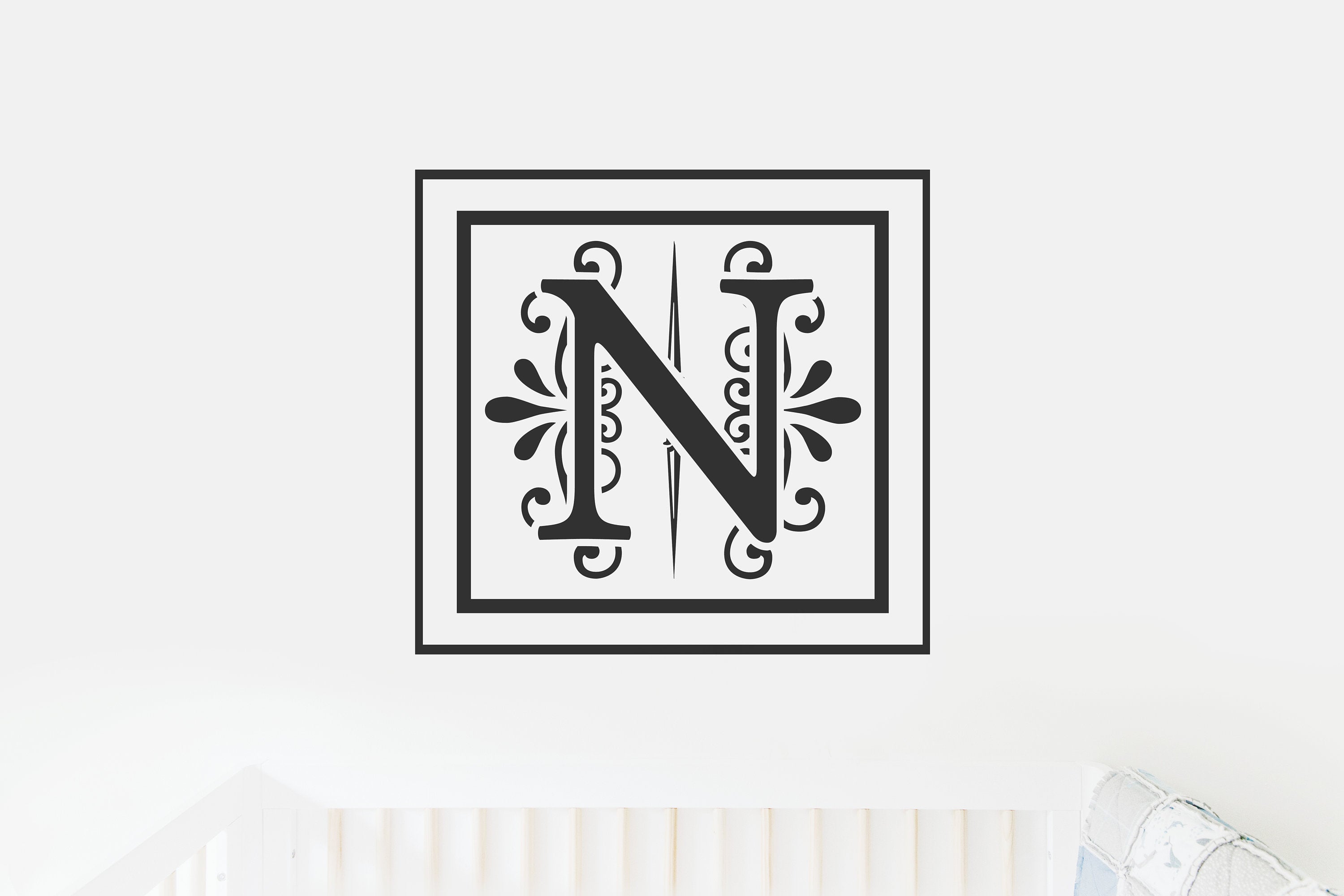 Monogram N Decal - Sticky Vinyl Sign for Wall Decor, Nursery, Toddler Room, Crib, Kid's Room, Door Decor,