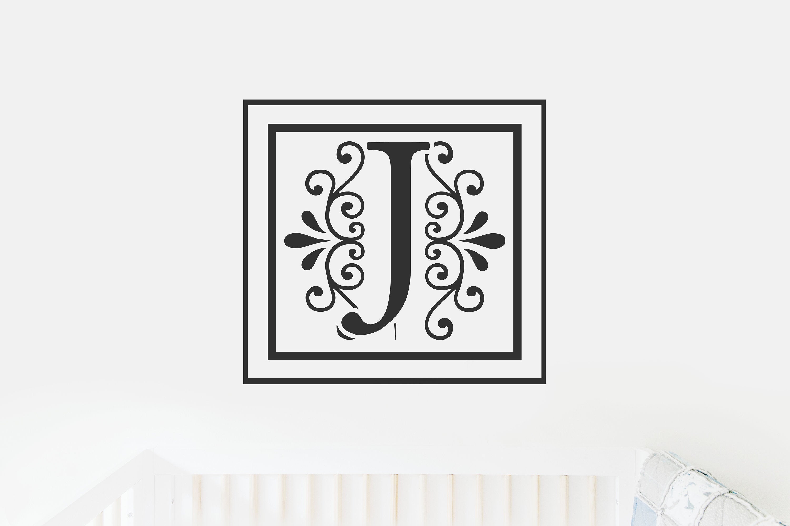Monogram J Vinyl Decal for Wall Decor, Nursery, Toddler Room, Crib, Kid's Room, Door Decor,