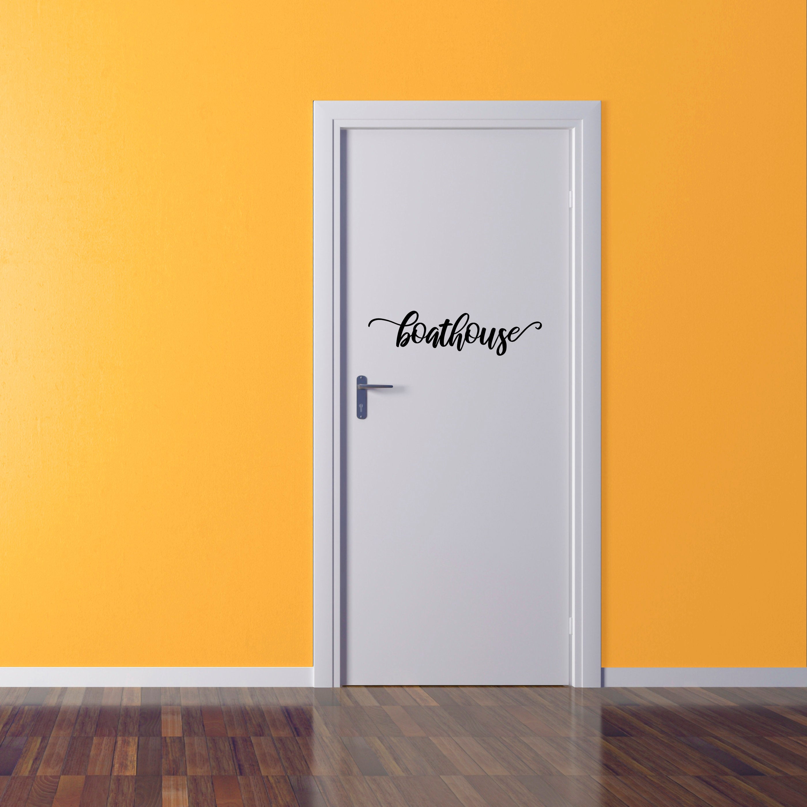 Boathouse Decor Decal - Sticky Vinyl Sign for Boat House Door, Wall, Window, Mirror, Glass, Cabinets, Etc!