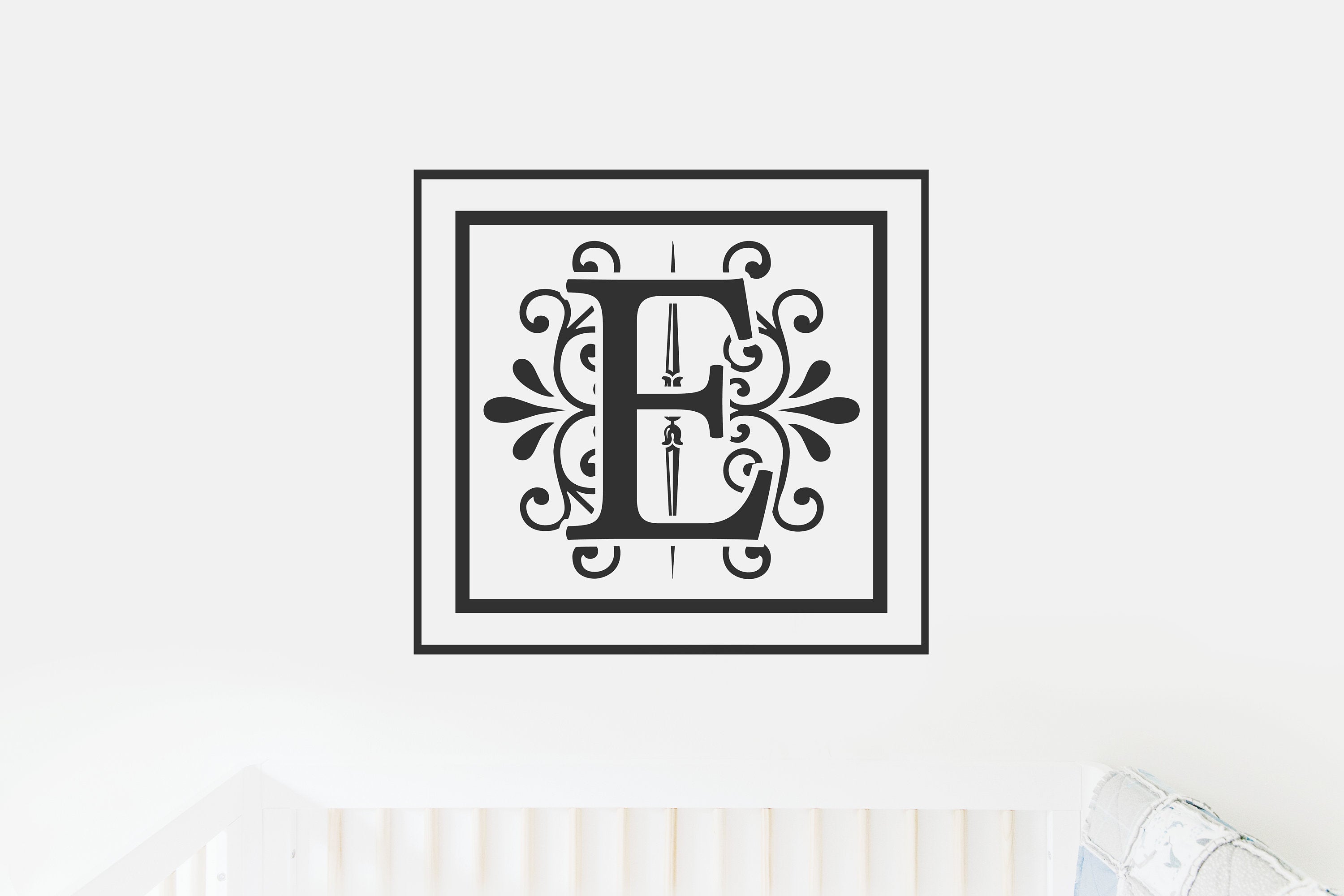 Monogram E Vinyl Decal for Walls, Nursery, Toddler Room, Crib, Kid's Room, Door Decor,