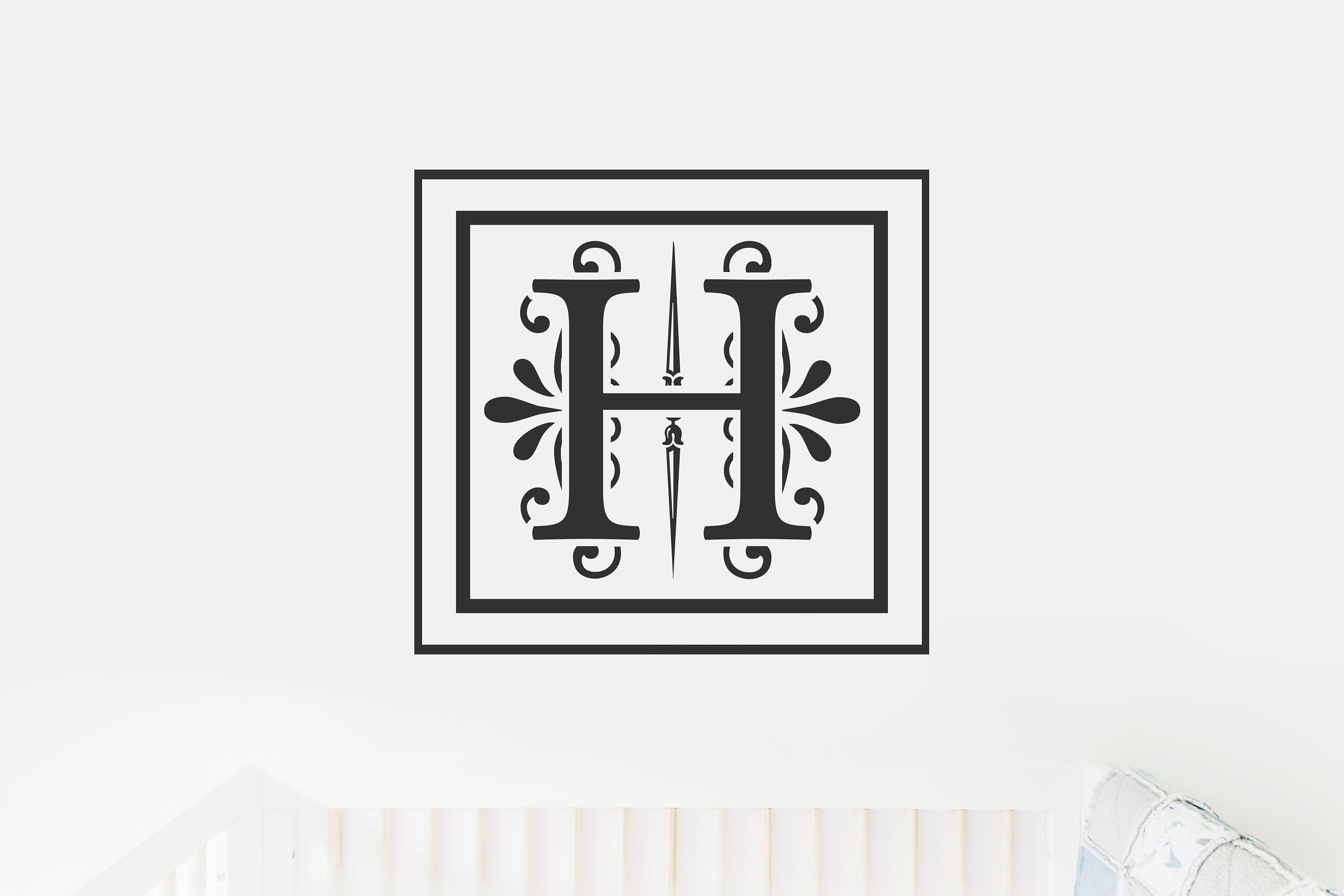 Monogram H Vinyl Decal for Wall Decor, Nursery, Toddler Room, Crib, Kid's Room, Door Decor,