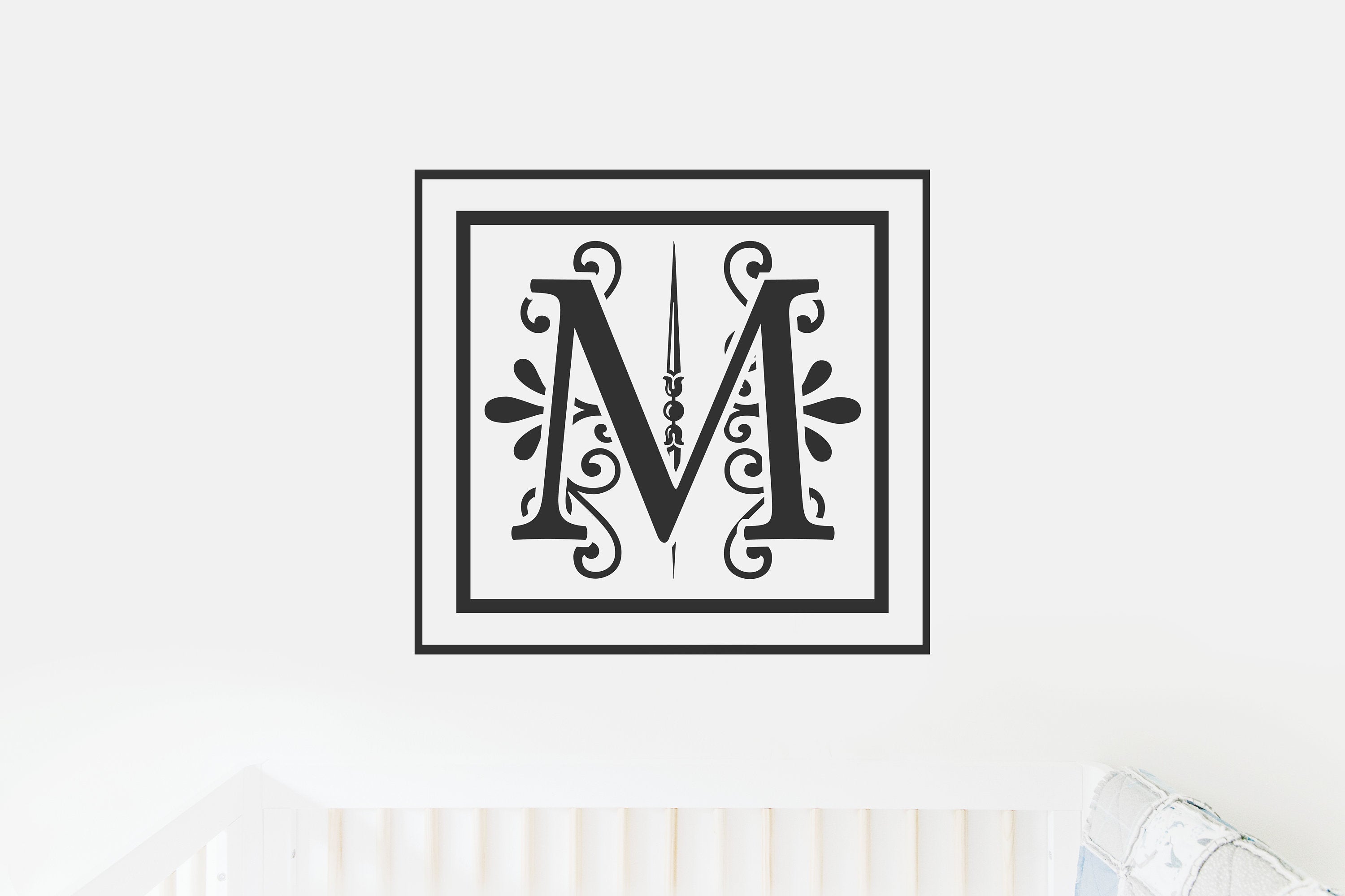 Monogram M Vinyl Decal for Wall Decor, Nursery, Toddler Room, Crib, Kid's Room, Door Decor,