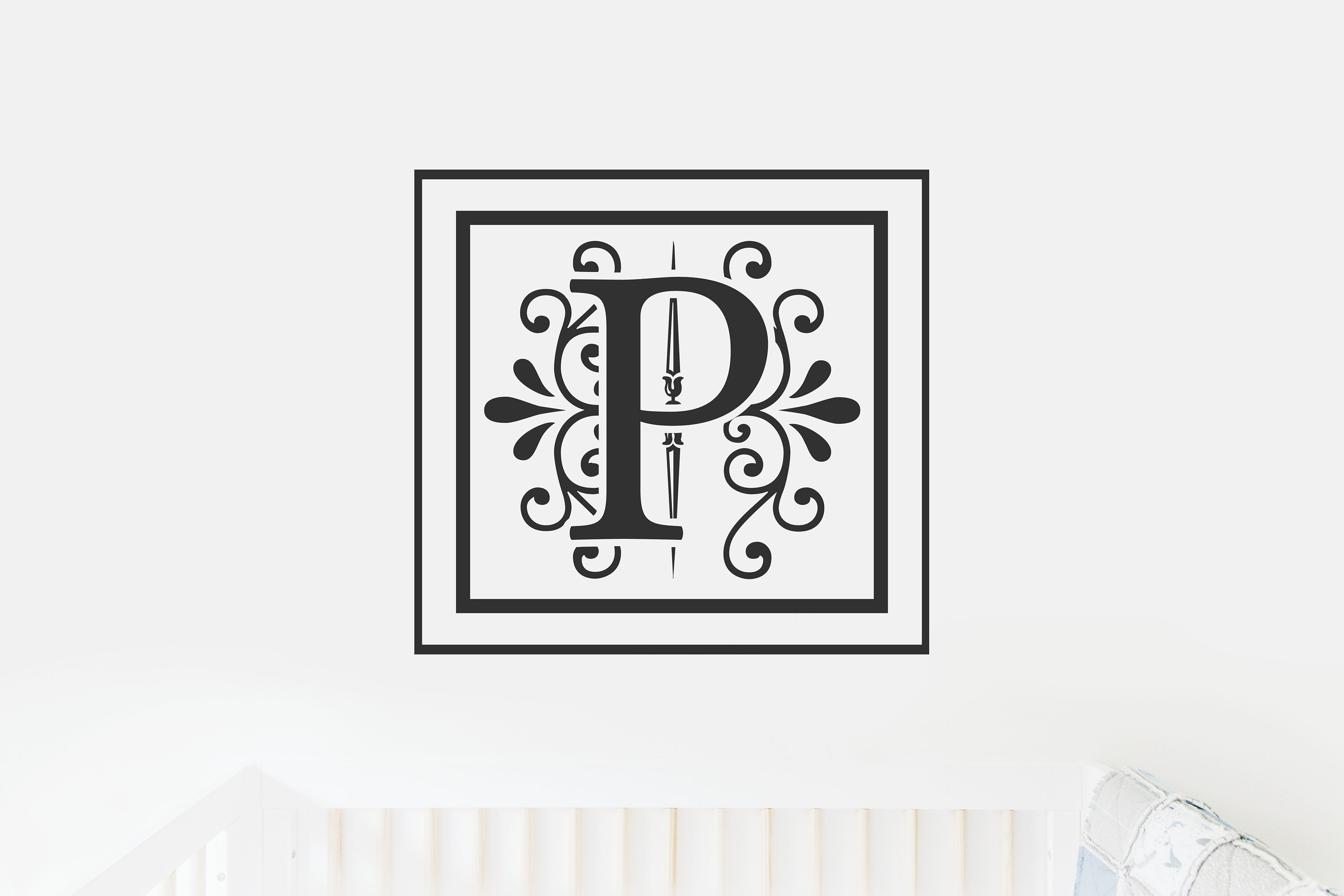Letter P Monogram Decal - Sticky Vinyl Sign for Wall Decor, Nursery, Toddler Room, Crib, Kid's Room, Door Decor,