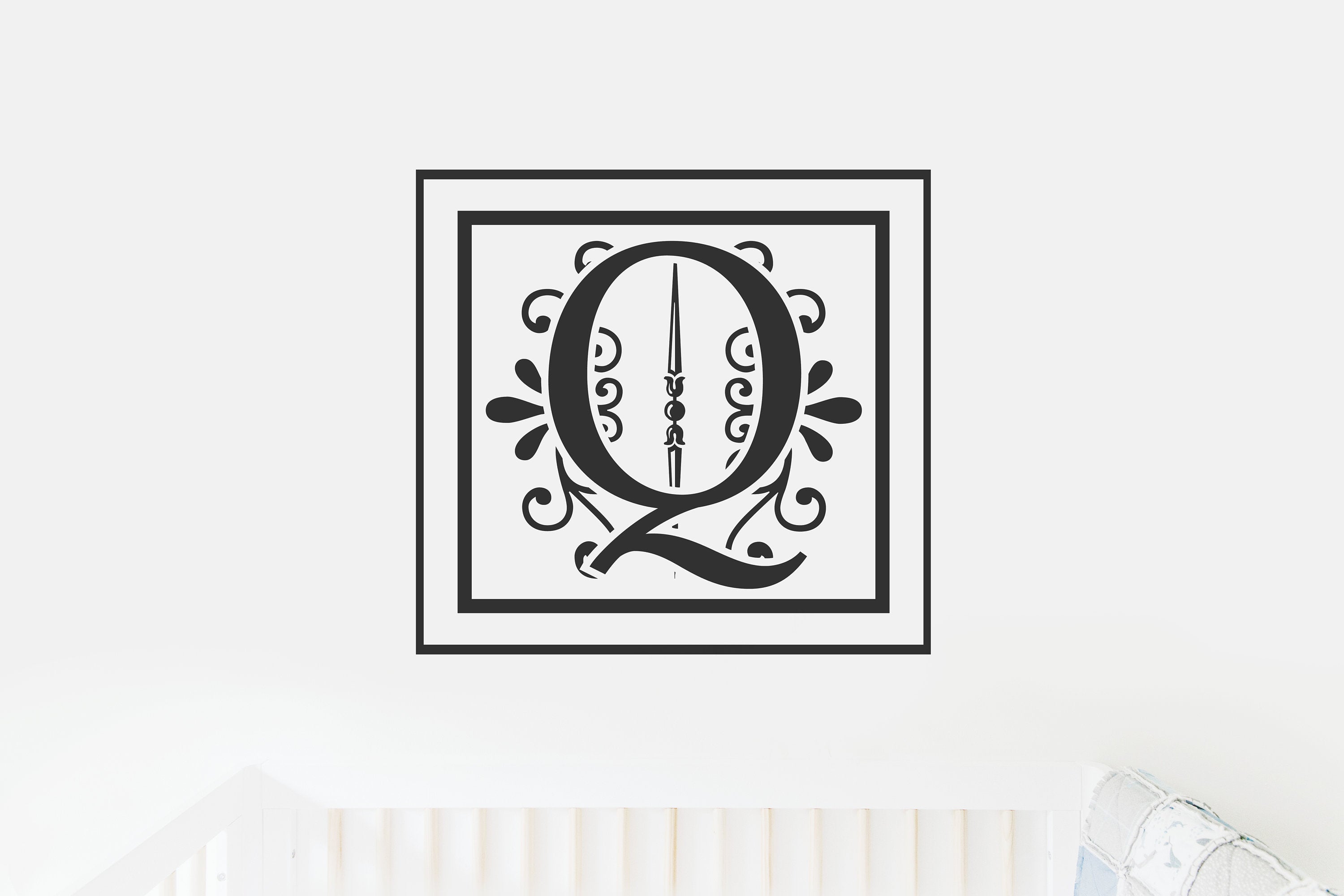 Letter Q Monogram Decal - Sticky Vinyl Sign for Wall Decor, Nursery, Toddler Room, Crib, Kid's Room, Door Decor,