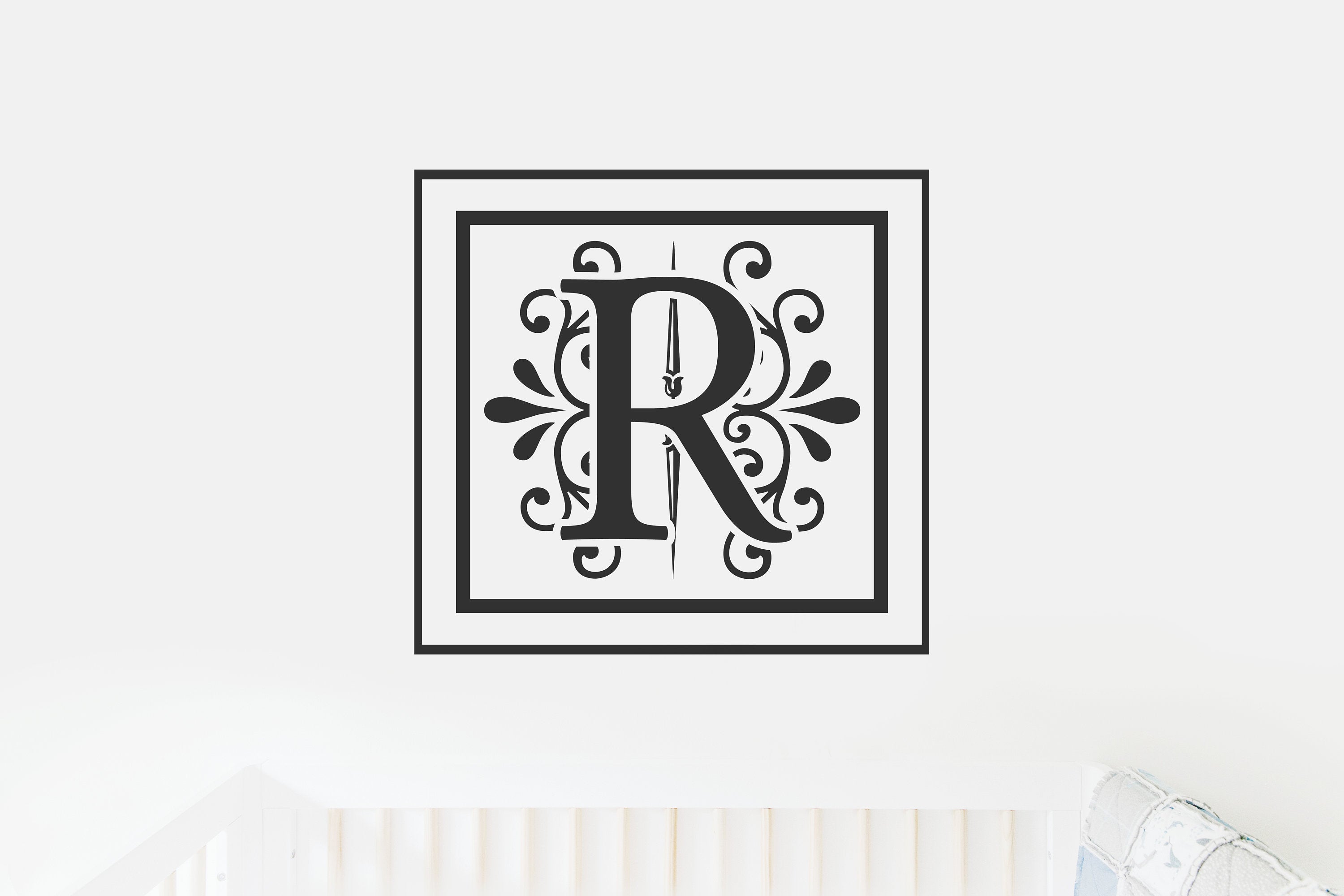 Letter R Monogram Decal - Sticky Vinyl Sign for Wall Decor, Entryway, House, Newlywed Gift, Housewarming,