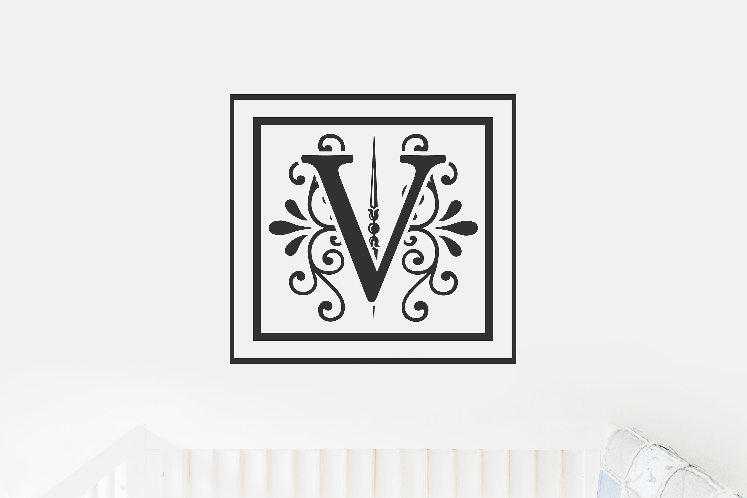 V Monogram Decal - Sticky Vinyl Sign for Wall Decor, Front Door, Entryway, House, Newlywed Gift, Housewarming,