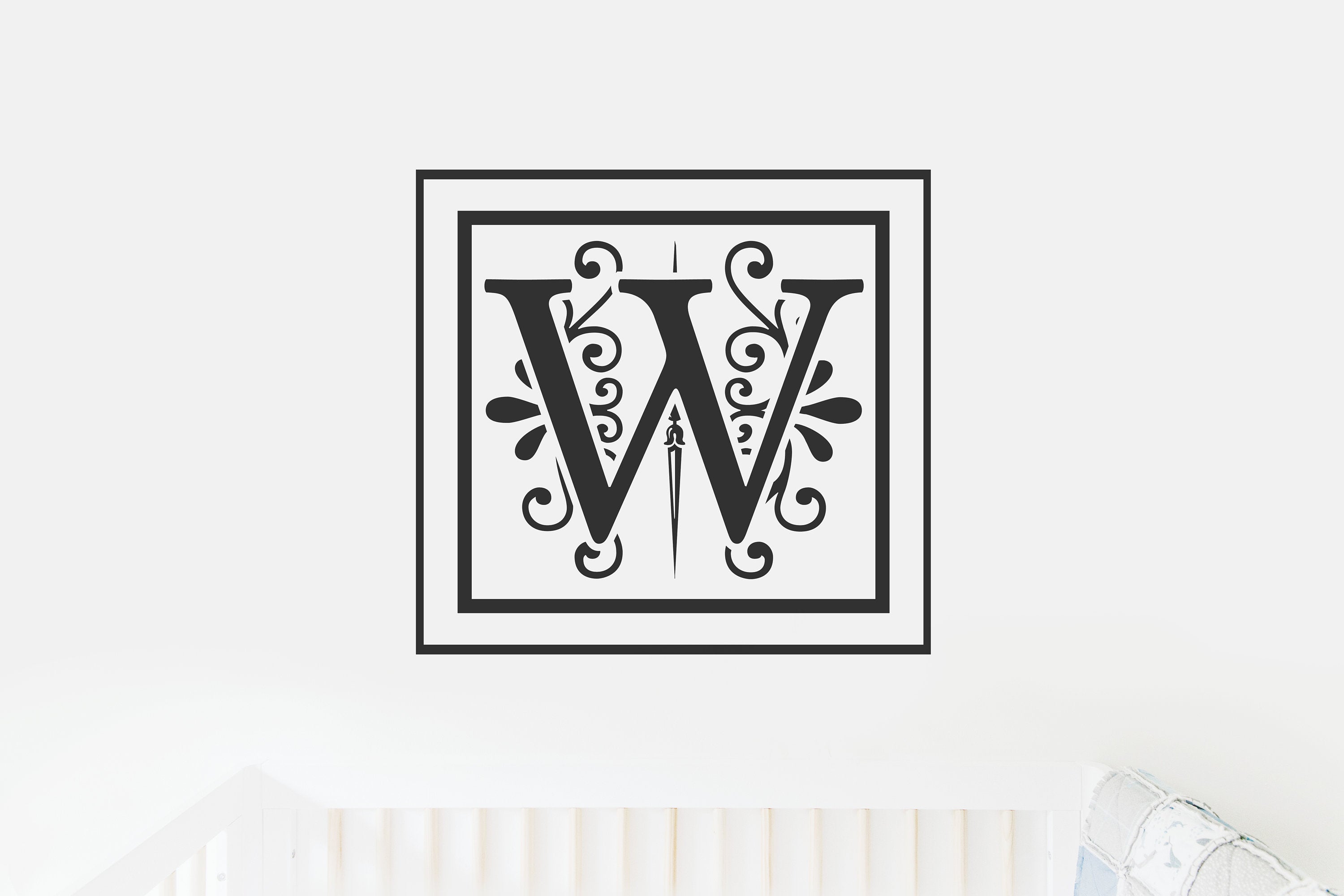 W Monogram Decal - Sticky Vinyl Sign for Wall Decor, Front Door, Entryway, House, Newlywed Gift, Housewarming,