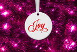 Joy Round Ceramic Ornament for Christmas Holiday - 3 inches