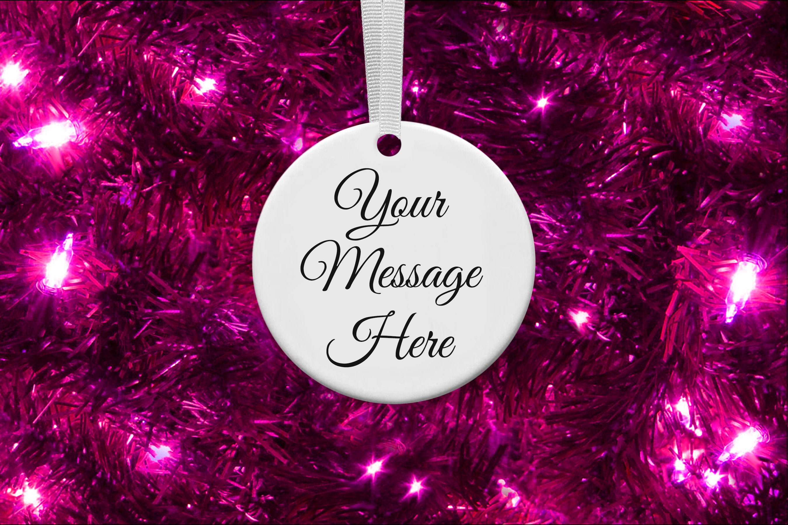 Personalized White Round Ceramic Ornament for Christmas Holiday - 3 inches