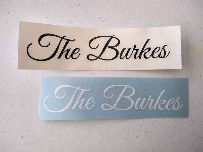 The Burkes Family Name Personalized Vinyl Decal in White and Black