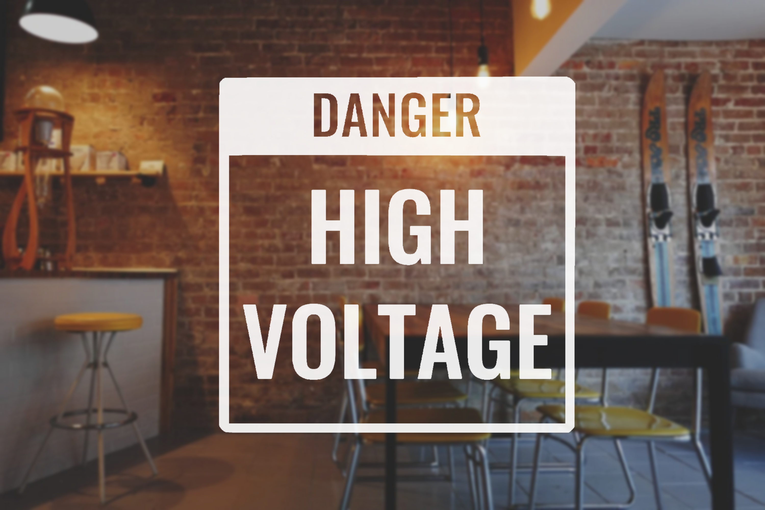Danger High Voltage Square Decal - Vinyl Sticker for Businesses, Stores, Bars, Coffee Shops, Eatery, Cafeteria, Food Truck!