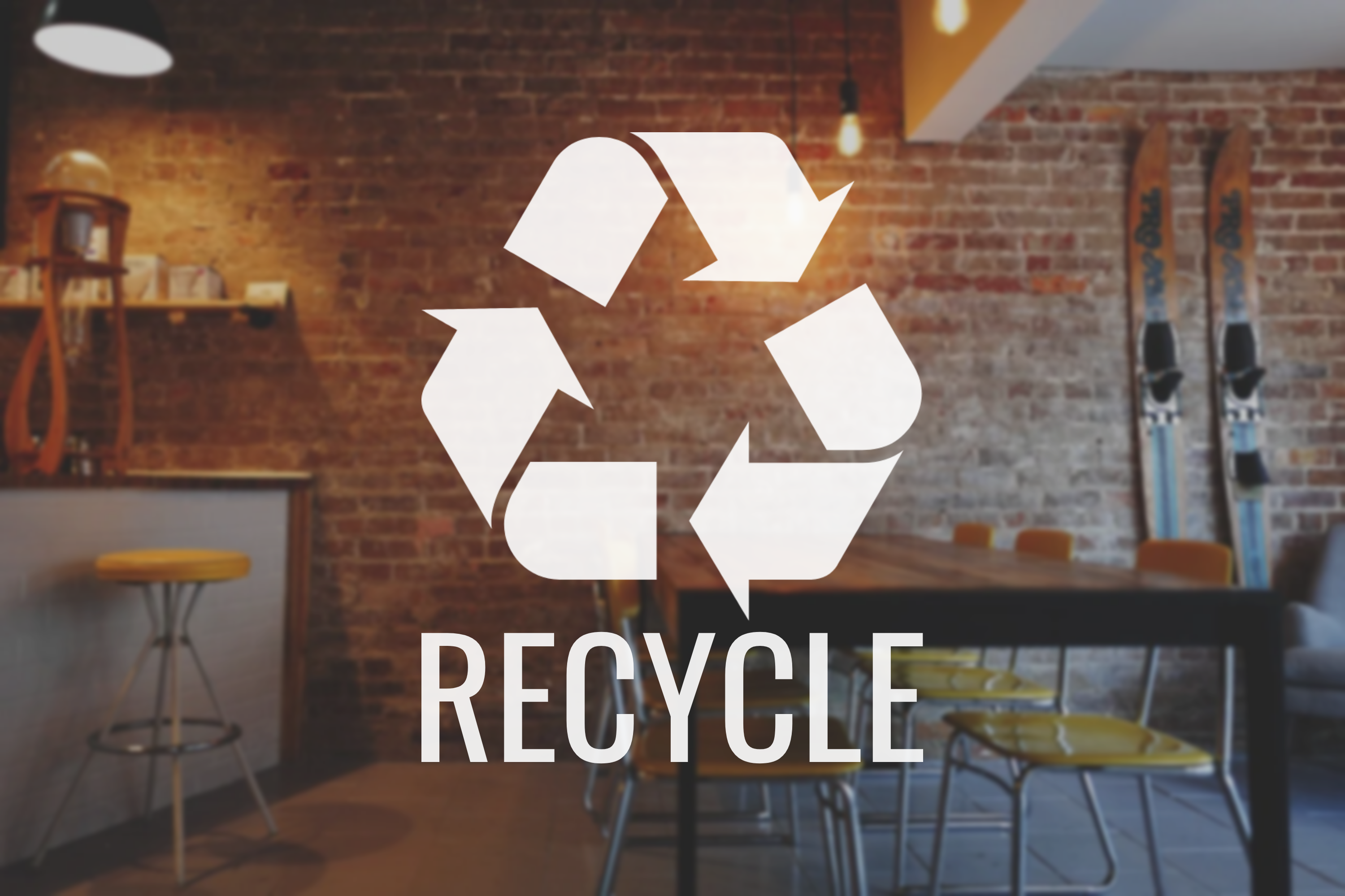 Recycle with Symbol Decal - Vinyl Sticker for Businesses, Stores, Bars, Coffee Shops, Eatery, Cafeteria, Food Truck!
