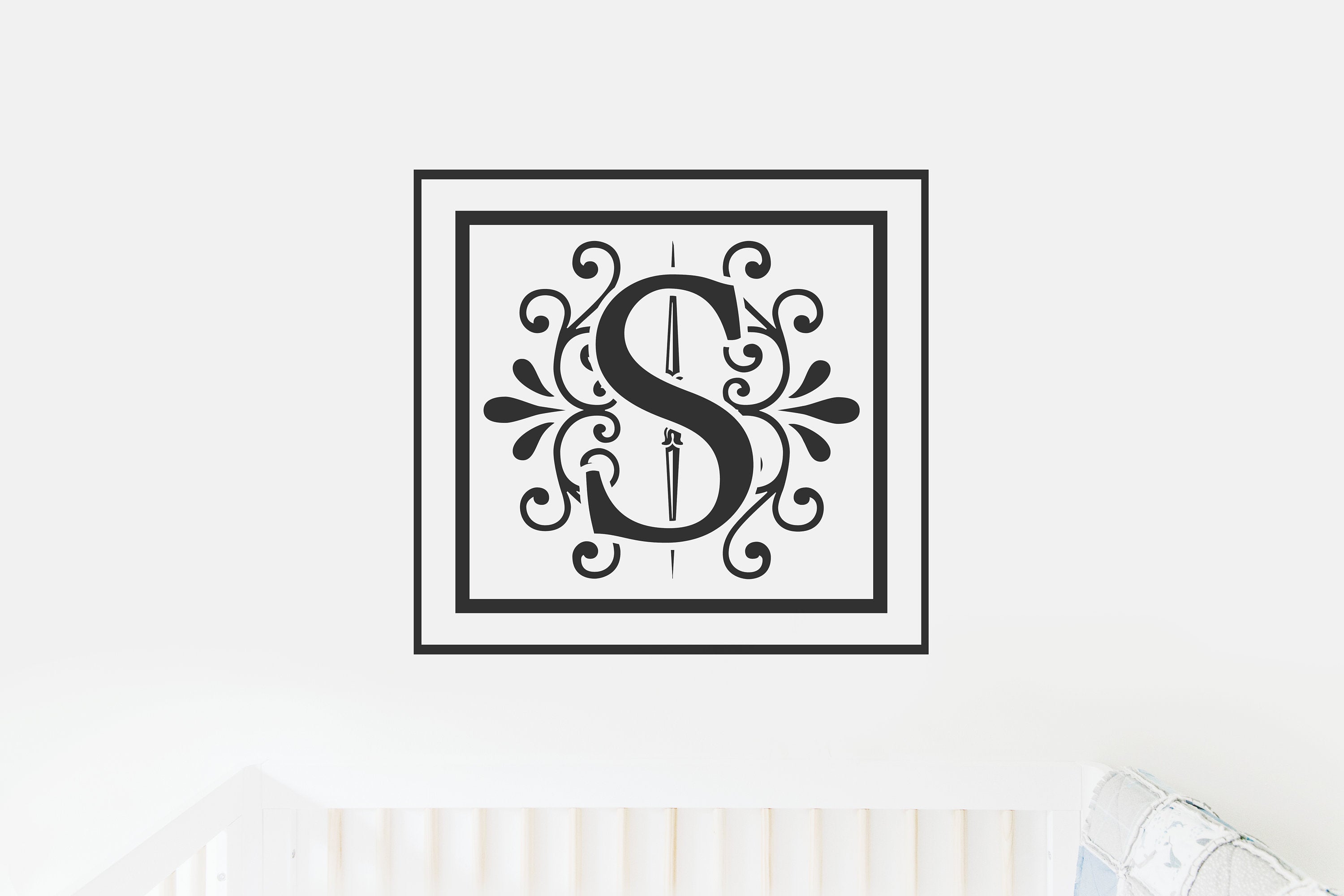 Letter S Monogram Decal - Sticky Vinyl Sign for Wall Decor, Front Door, Entryway, House, Newlywed Gift, Housewarming,