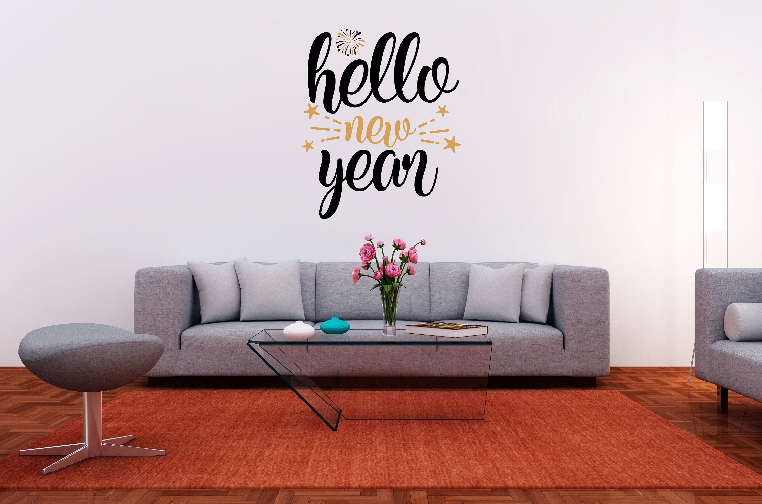 Hello New Year Vinyl Decal for DIY Signs, Walls, Wood, Metal, New Year's Eve Party & Event Decor, Gift,
