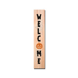 Halloween Welcome Porch Sign with Pumpkin - Vinyl Decal on Wood - Outdoor and Indoor Seasonal Greeting Fall Decor for Homes, Events, Parties