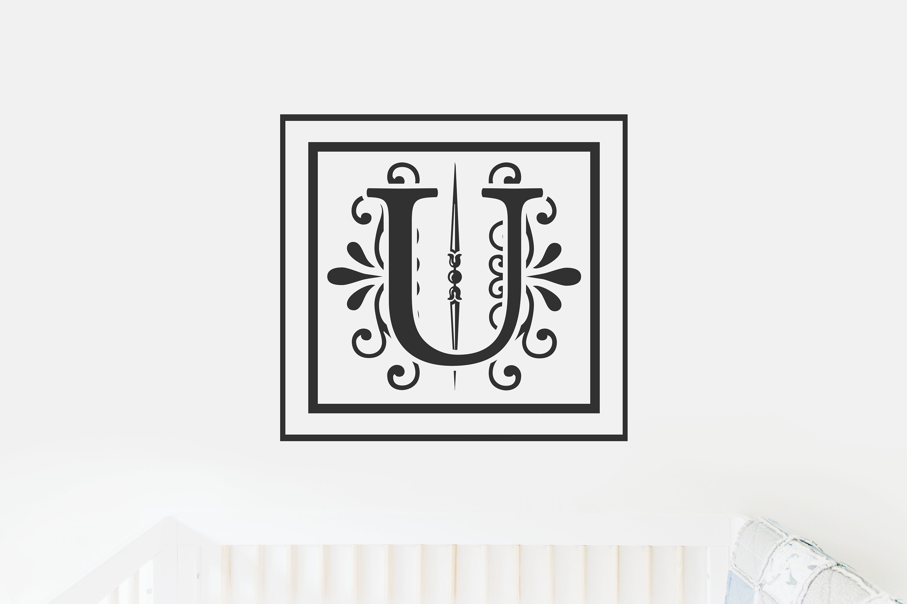 U Monogram Decal - Sticky Vinyl Sign for Wall Decor, Front Door, Entryway, House, Newlywed Gift, Housewarming,