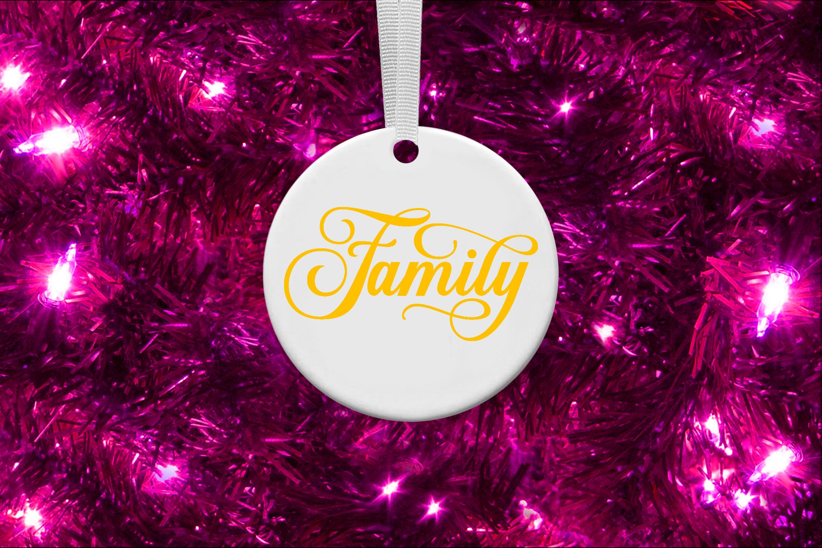 Family Round Ceramic Ornament for Christmas Holiday - 3 inches