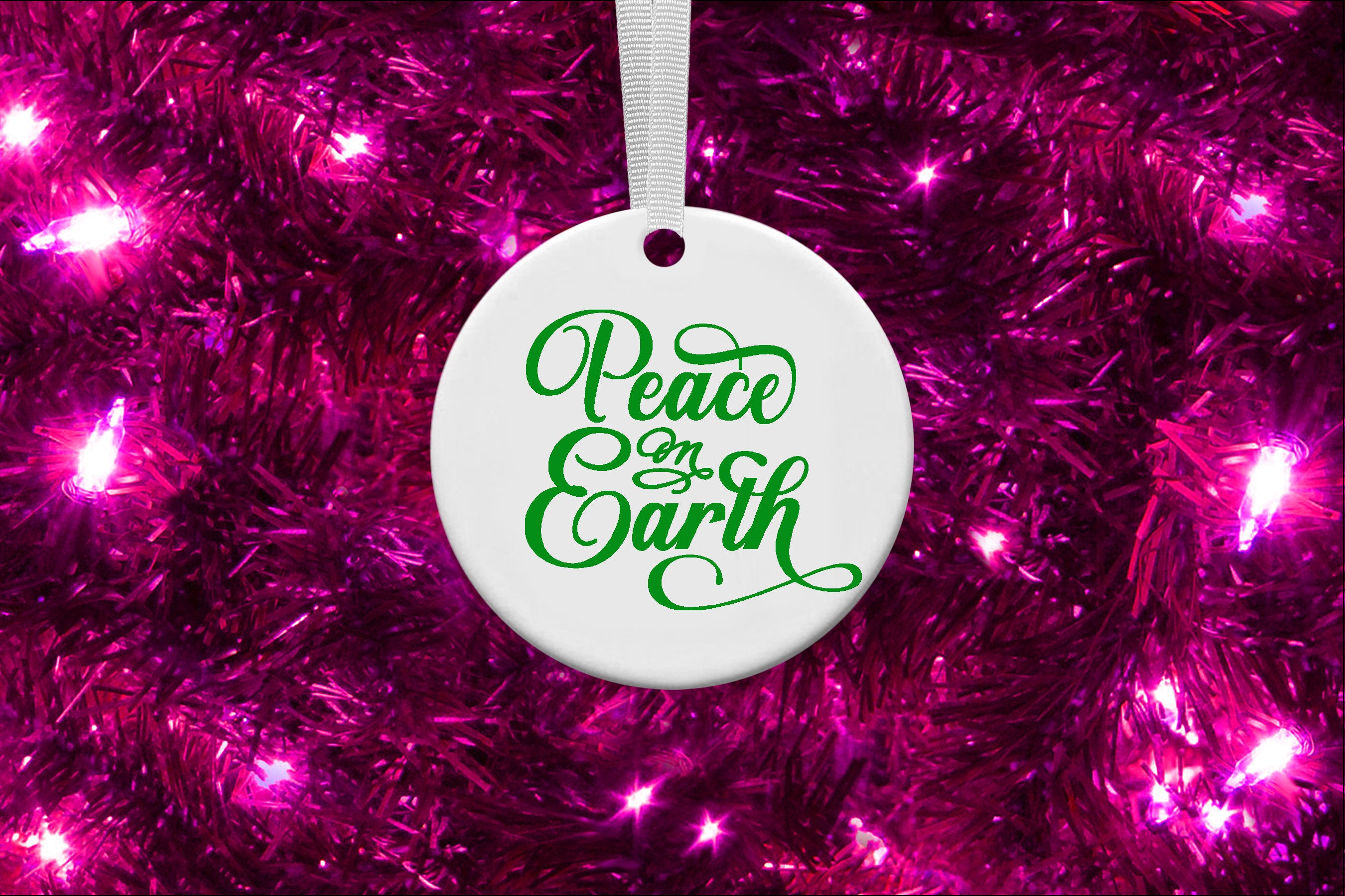 Peace on Earth Round Ceramic Ornament for Christmas Holiday - 3 inches