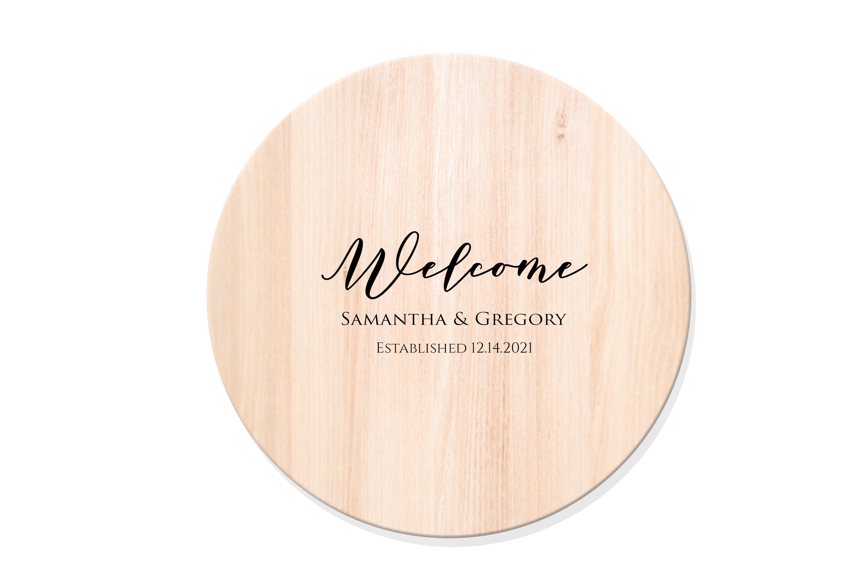 Wedding Welcome Sign - Guestbook Keepsake Round Wooden Plaque Sign with Permanent Vinyl Decal for Ceremony, Reception, Party