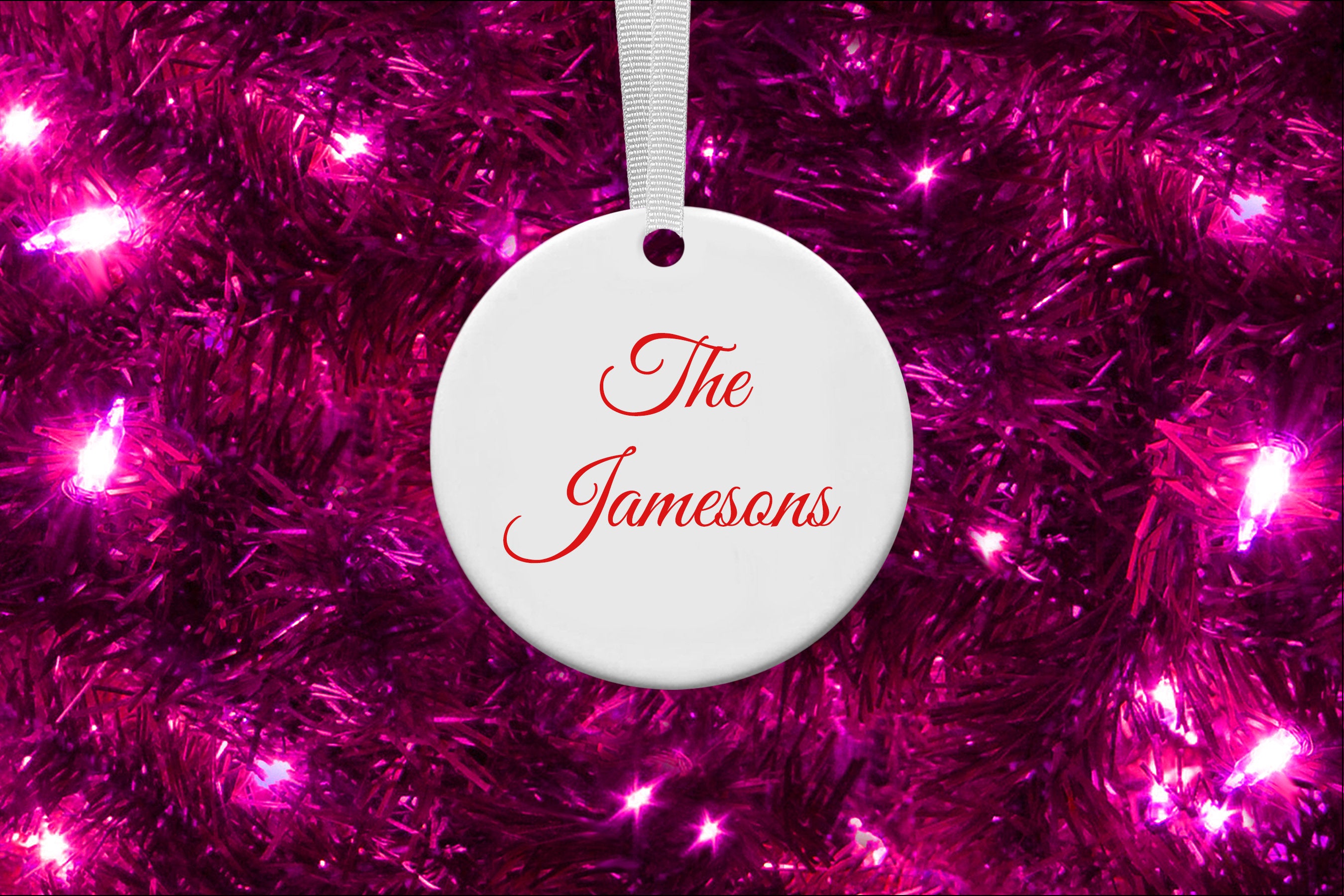 Personalized Round Ceramic Ornament for Christmas Holiday - 3 inches
