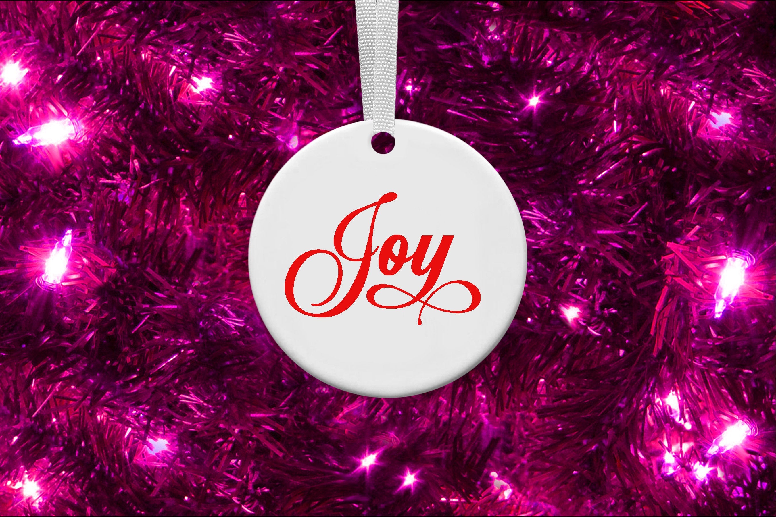 Joy Round Ceramic Ornament for Christmas Holiday - 3 inches