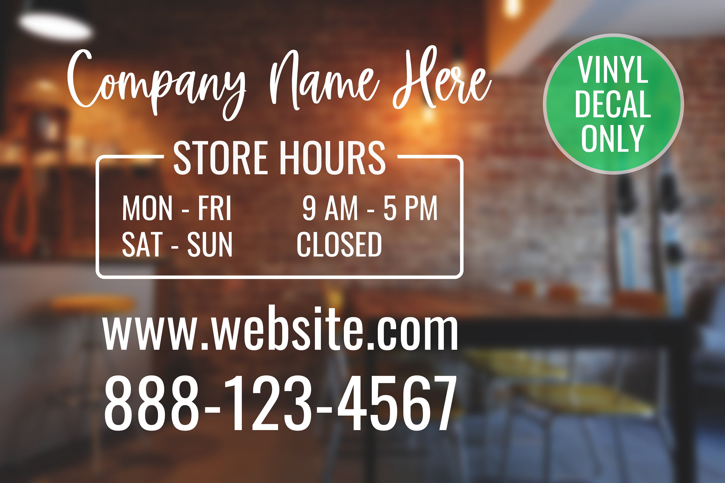 Custom Business Name Decal with Website Address, Phone Number - Vinyl Sticker for Storefront, Door, Window, Restaurants, Car!