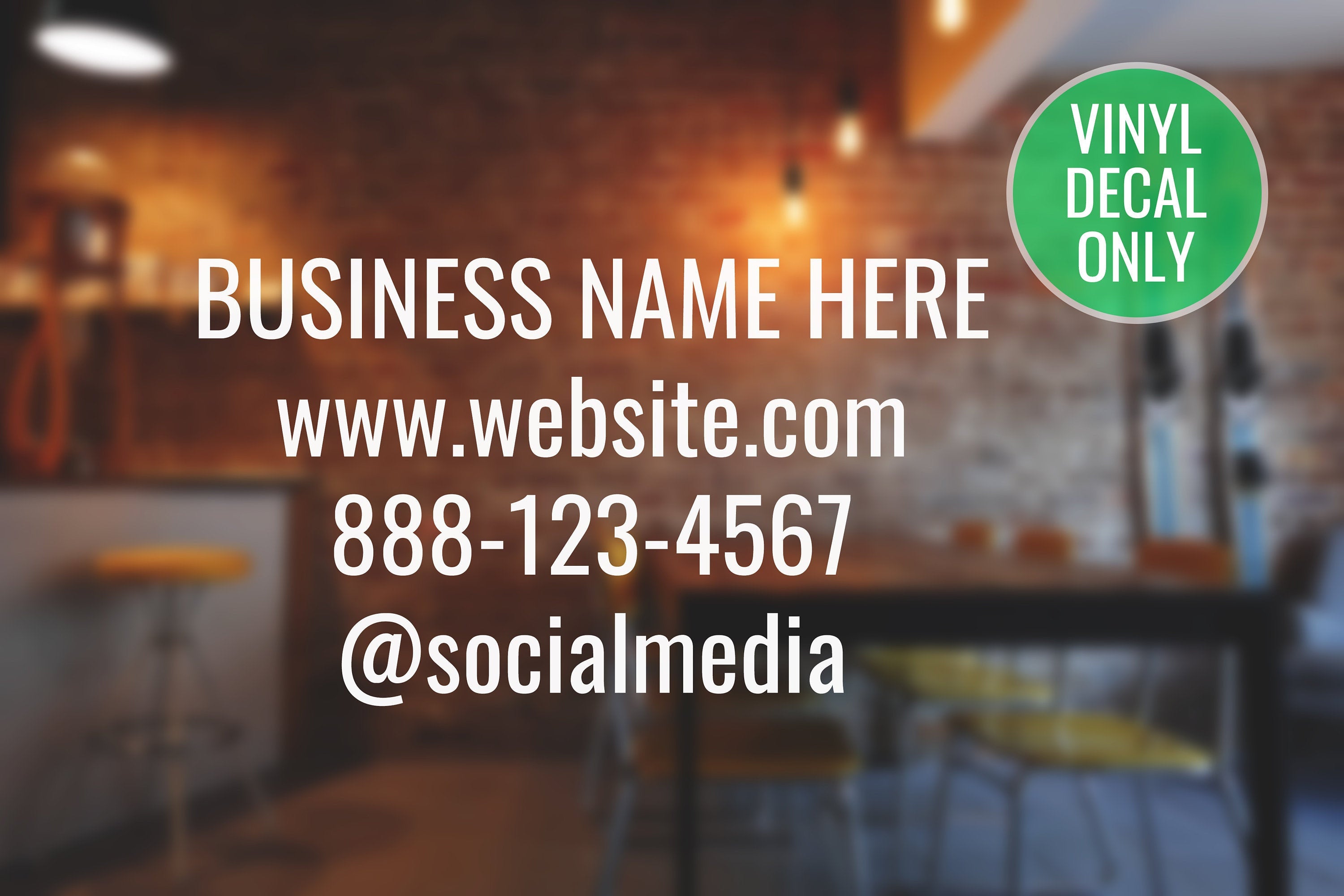 Business Name Decal with Website Address, Phone Number & Social Media Handle - Vinyl Sticker for Storefront, Door, Window, Restaurants, Car!